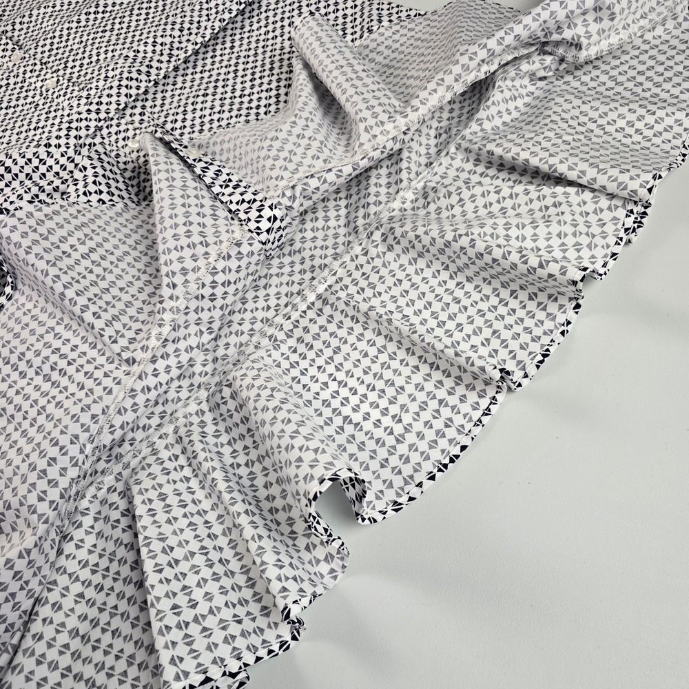 CHAPS Women's Geometric Shirt Dress Tie Waist Ruffle Hem Cotton Black White M - Picture 6 of 16